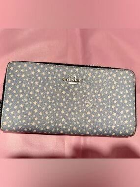 Coach Light Blue Star Print Zip Wallet
